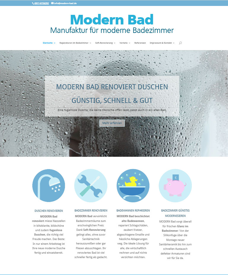Handwerker-Website Modern Bad Sanitär-Fachbetrieb Metropolregion Nürnberg, Fürth, Erlangen